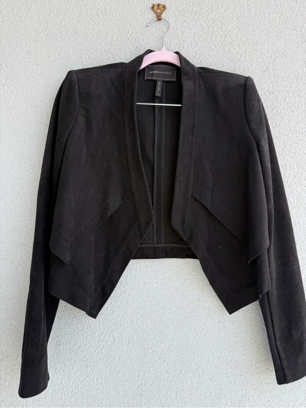 BCBGMaxAzria Black Cropped Draped Open-Front Blazer